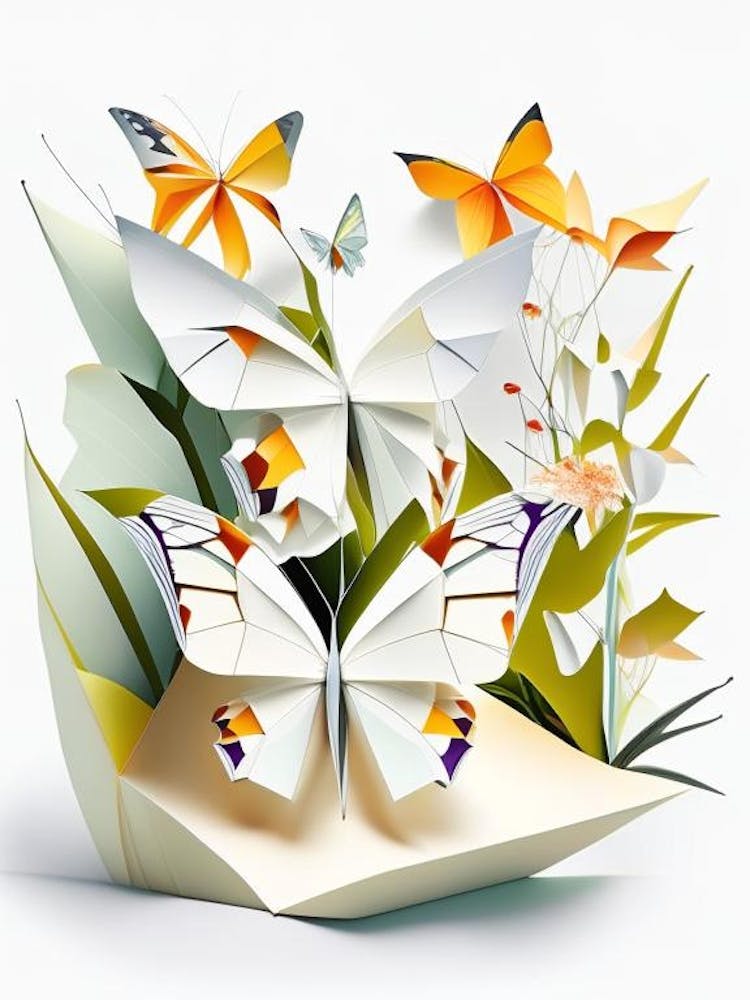 Butterflies In Botanical Gardens Origami Style 2
