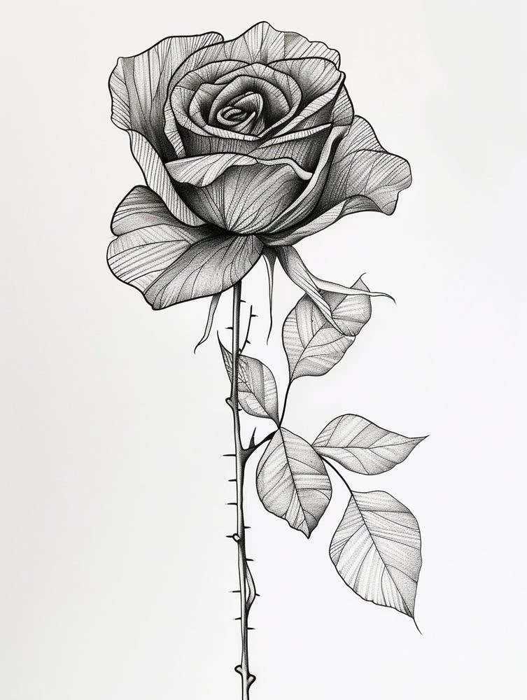 English Rose Black And White Line Drawing 17