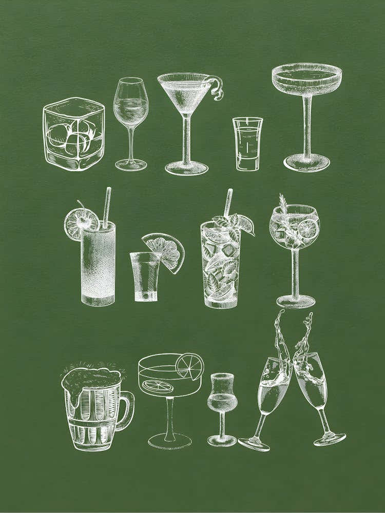 Alcoholic Drinks On A Chalkboard 1