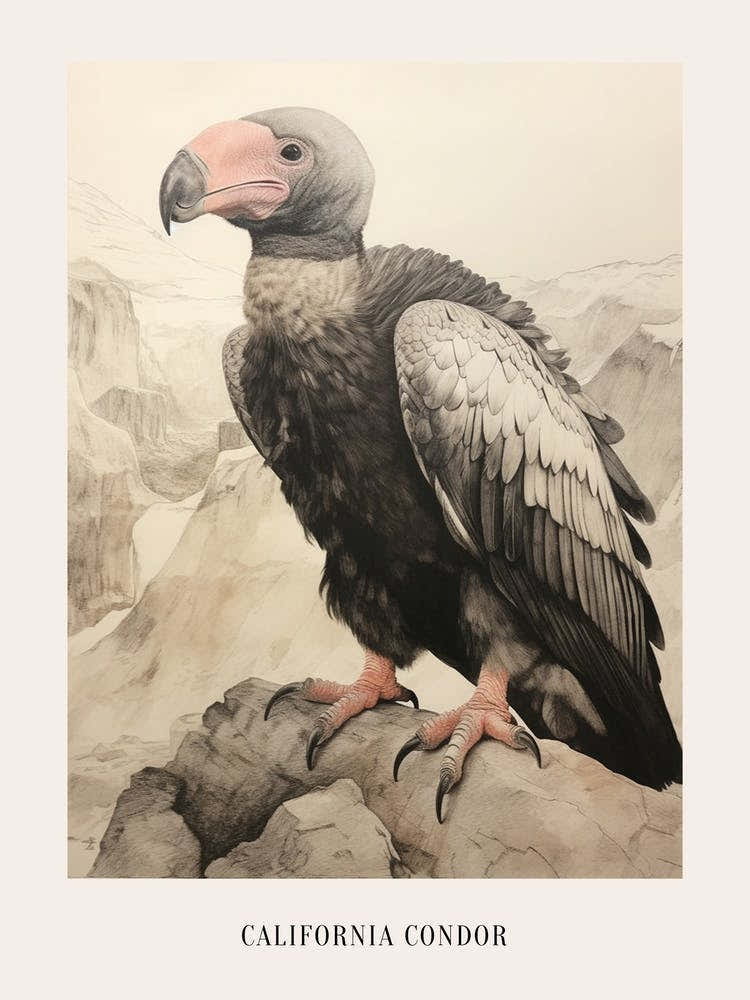 Vintage Bird Drawing California Condor 3 Poster
