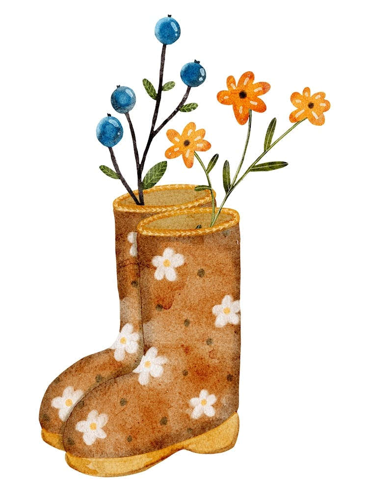 Flowering Boots cottagecore artwork