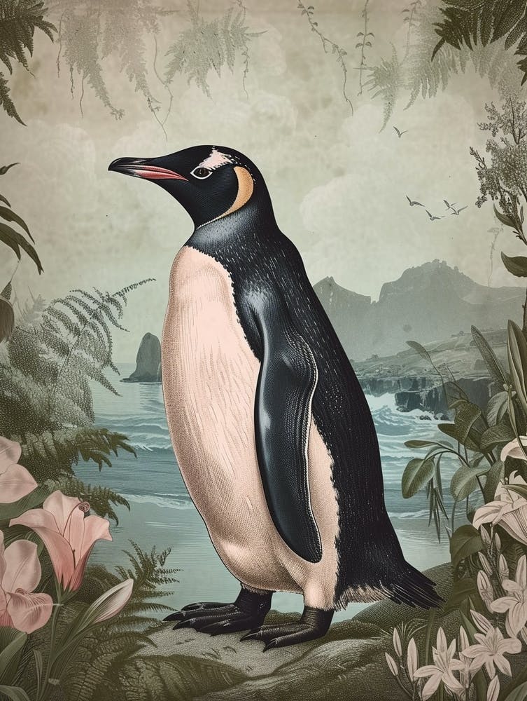 Adlie Penguin Gold Harbour Vintage Botanical Painting 3