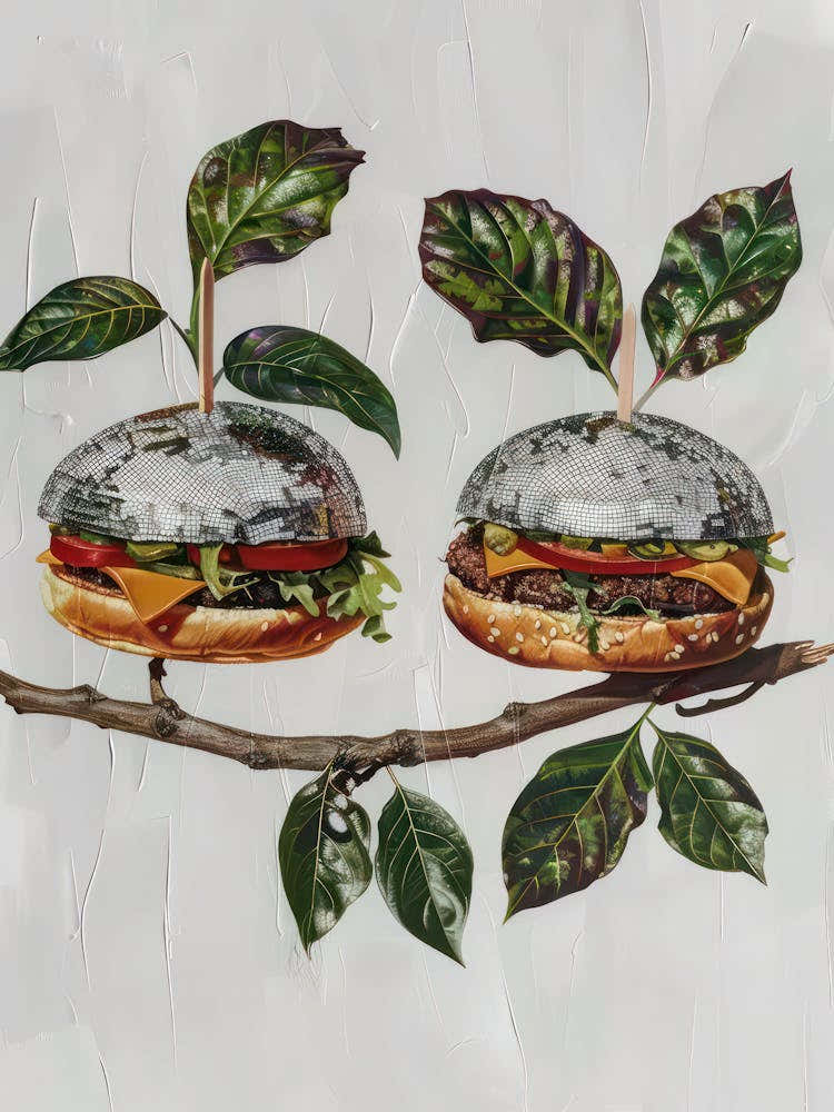 Disco Ball Burgers Tree Mosaic Painting Kitchen