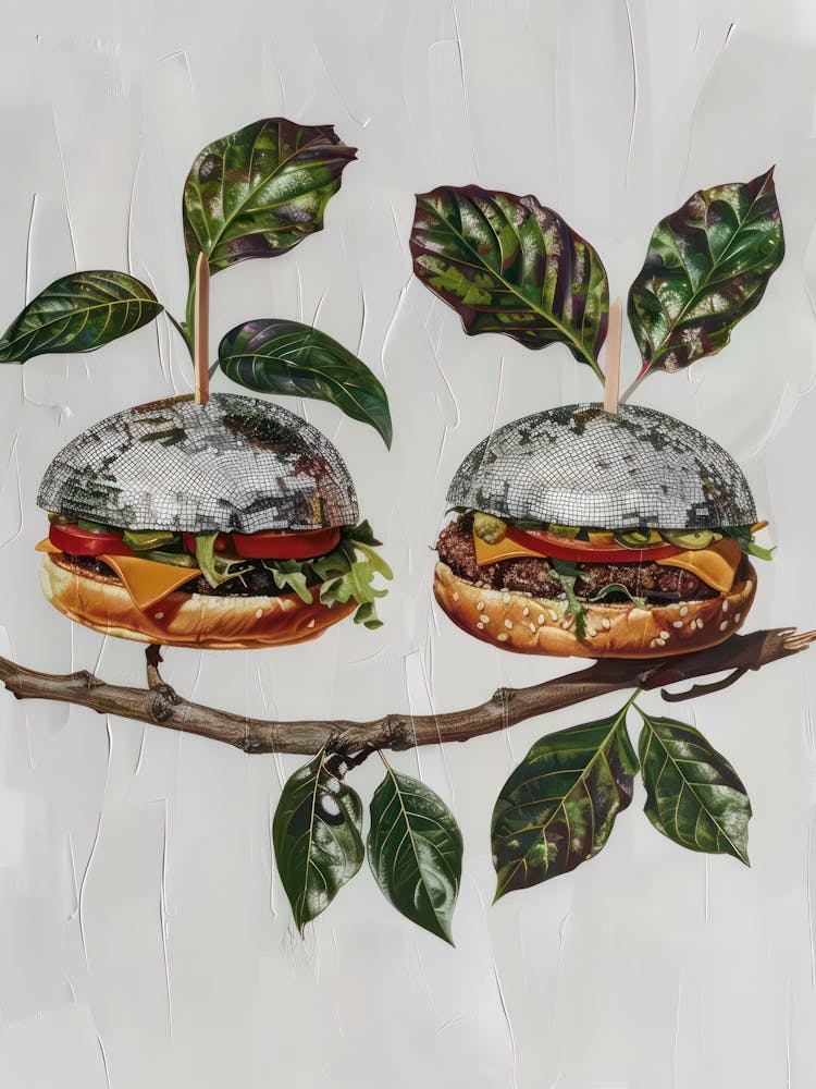Disco Ball Burgers Tree Mosaic Painting Kitchen