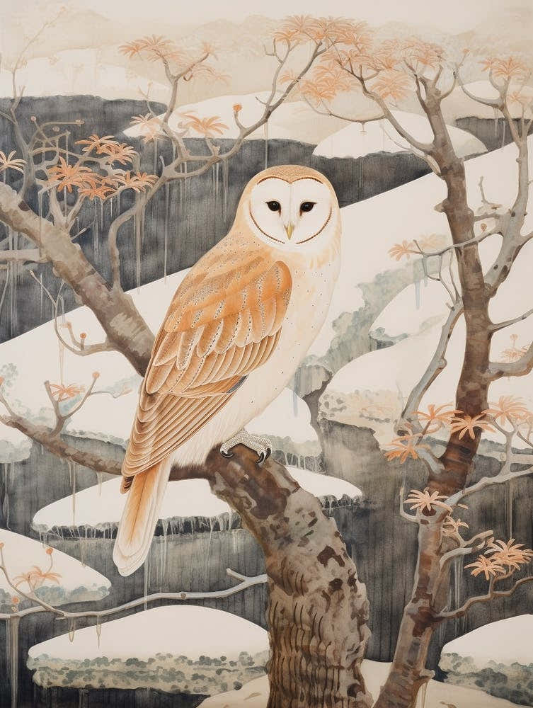 Winter Bird Painting Barn Owl 2