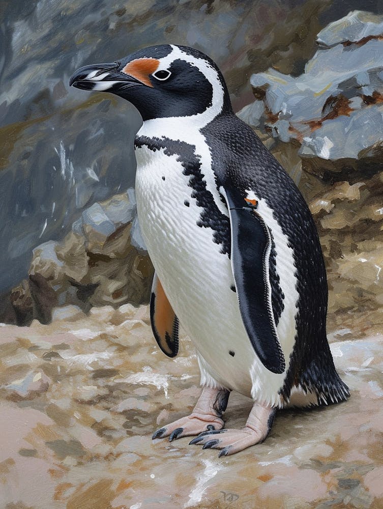 Adlie Penguin Santiago Island Oil Painting 4