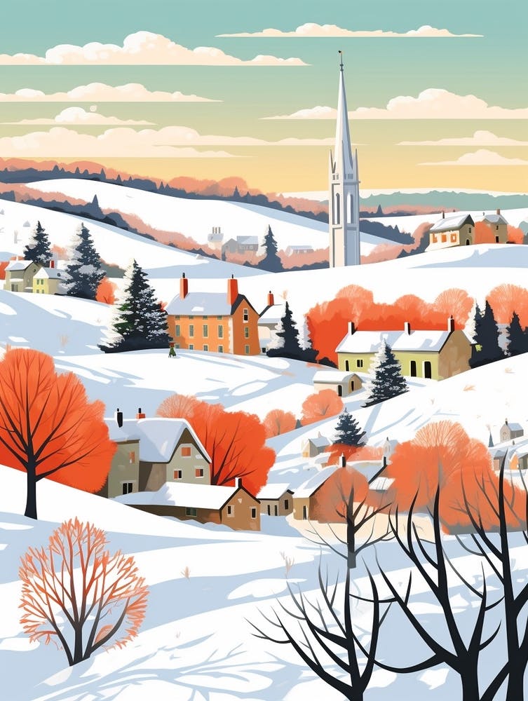 Retro Winter Illustration Cotswolds United Kingdom 4