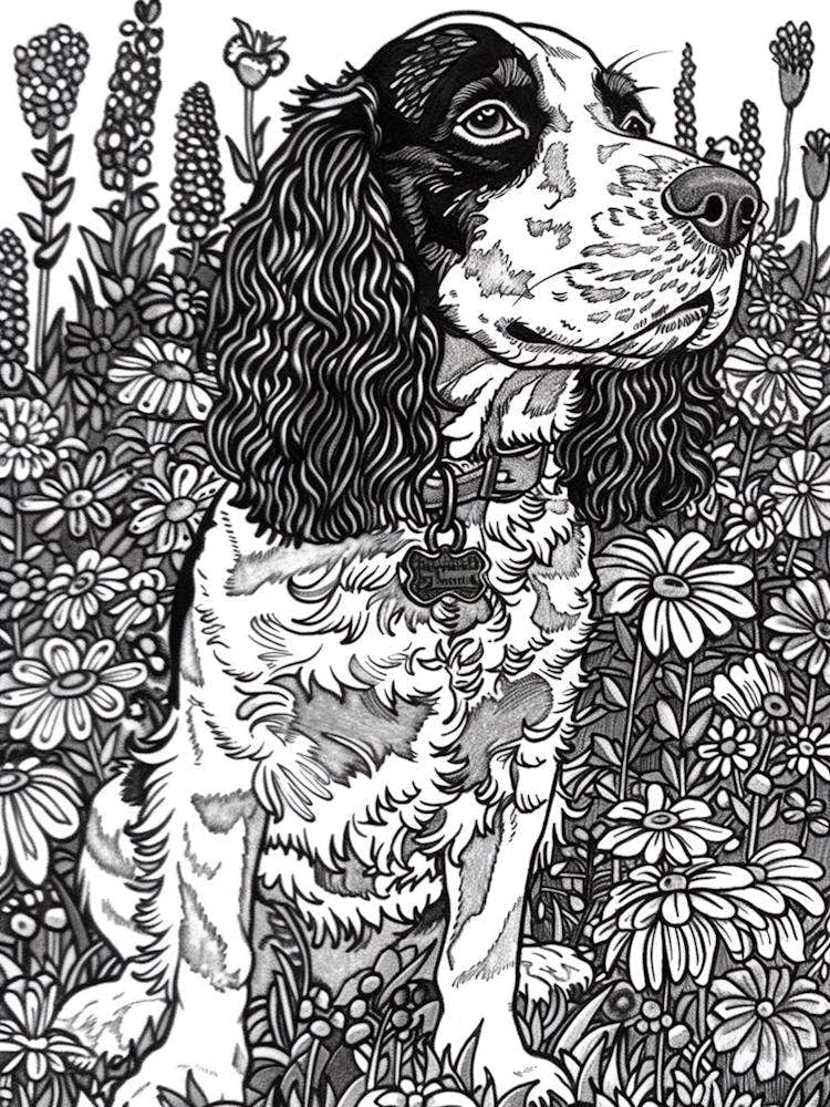English Springer Spaniel Line Sketch 4