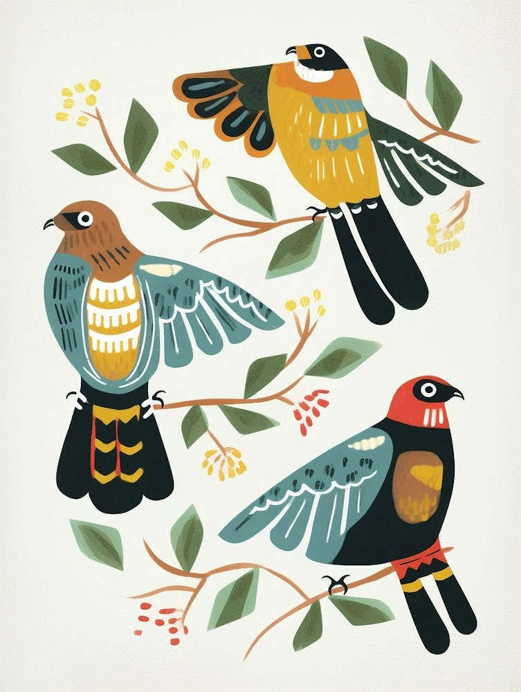 Folk Style Bird Painting Eurasian Sparrowhawk 2