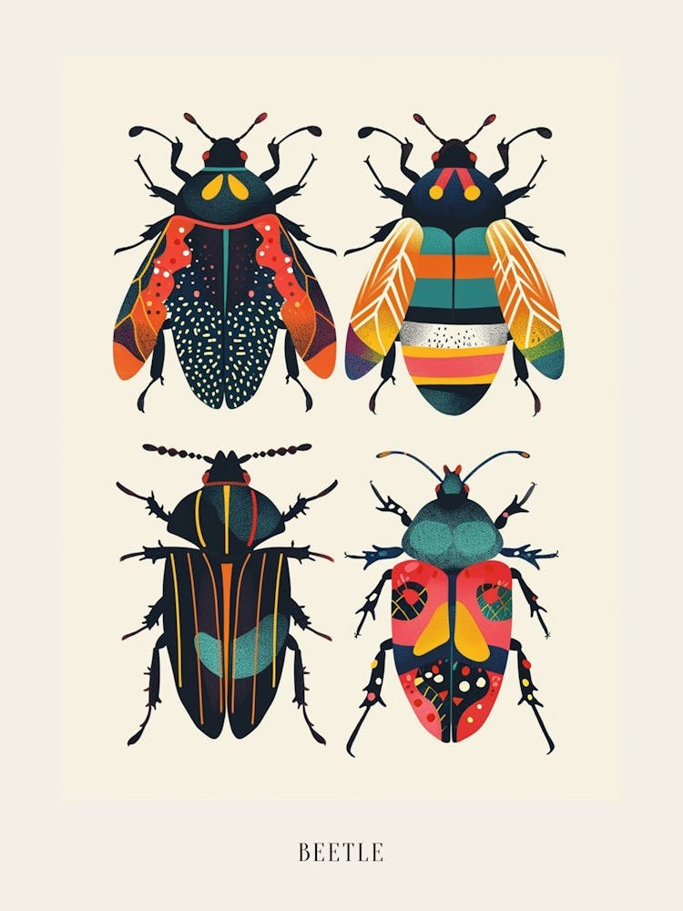 Colourful Insect Illustration Beetle 15 Poster