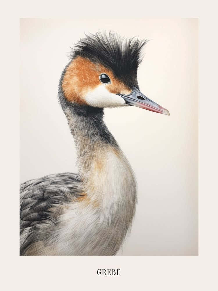 Vintage Bird Drawing Grebe 2 Poster