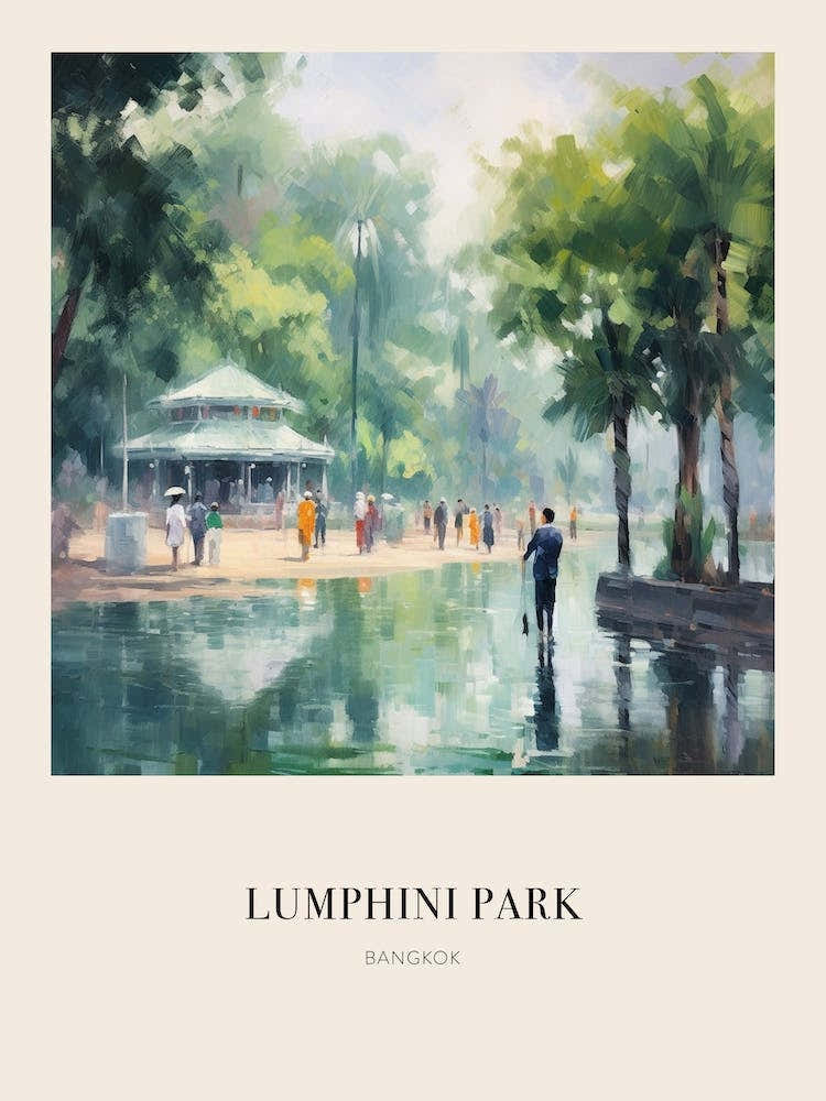 Lumphini Park Bangkok Thailand Vintage Cezanne Inspired Poster