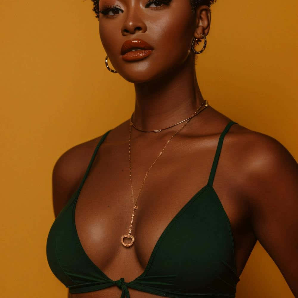 Black Woman In Green Bikini