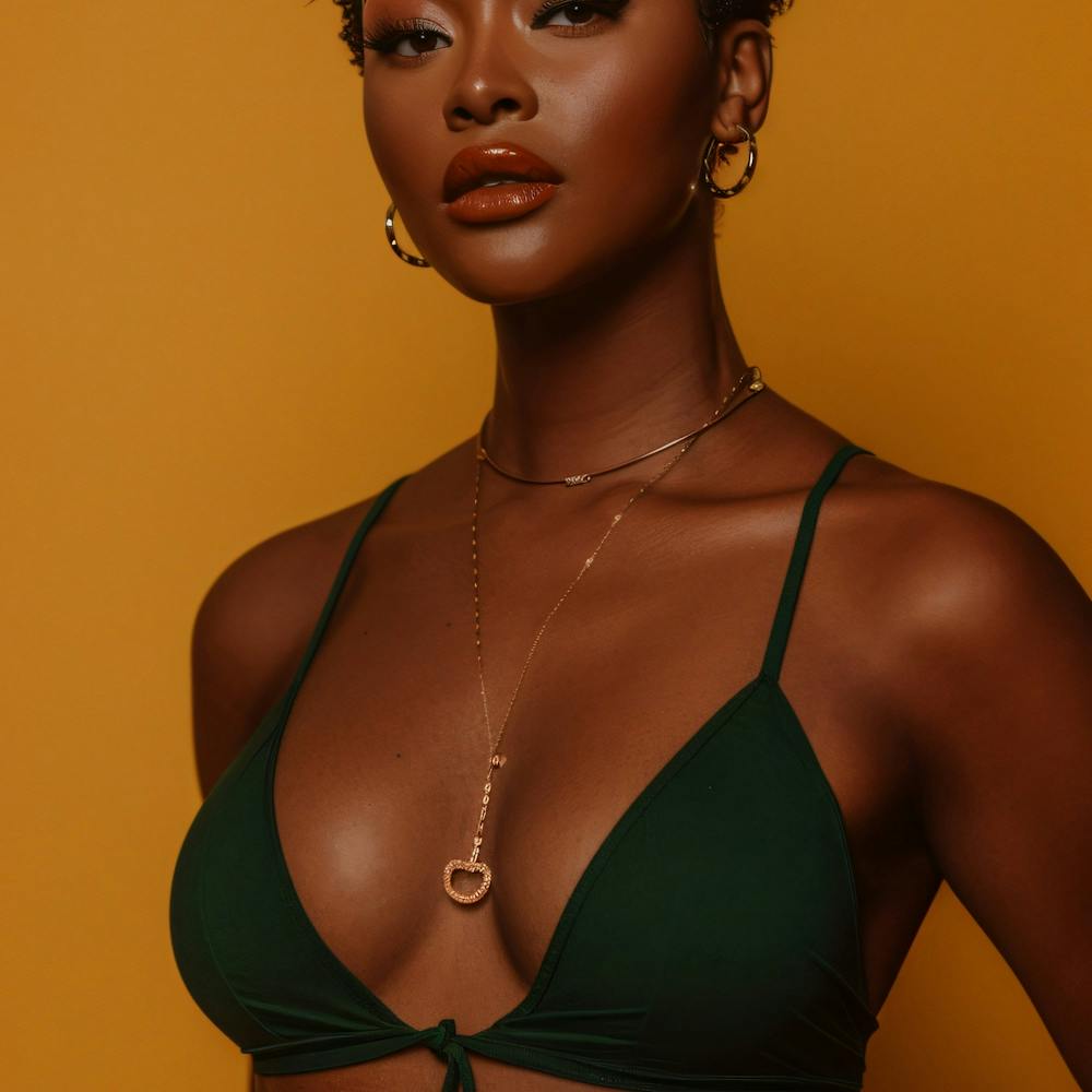 Black Woman In Green Bikini