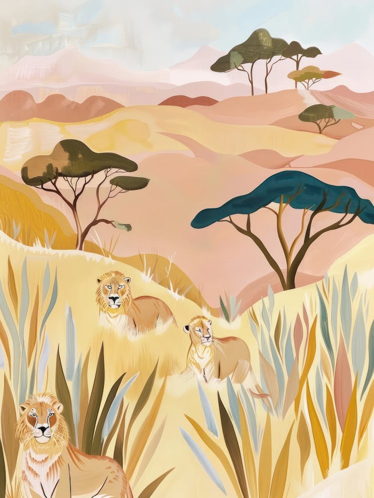 Lions Pastels Jungle Illustration 4