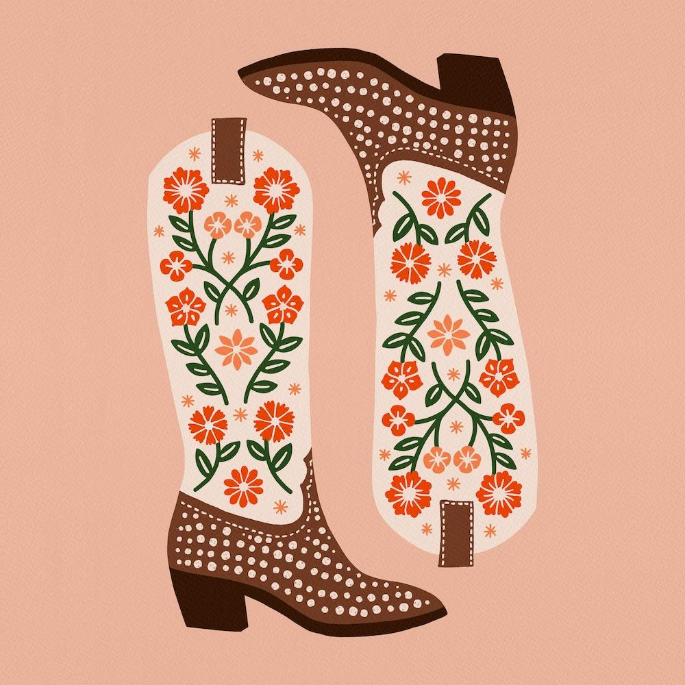Cowgirl Boots   Orange And Green Square