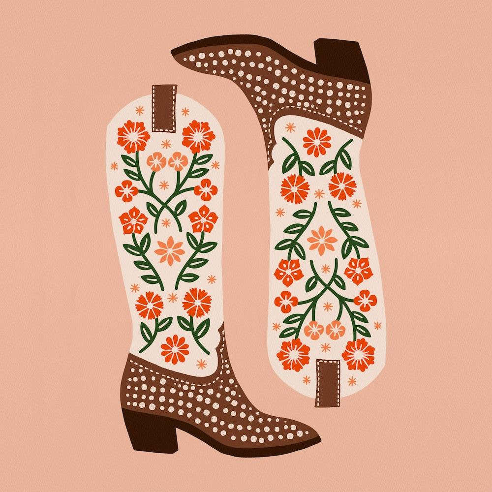 Cowgirl Boots   Orange And Green Square