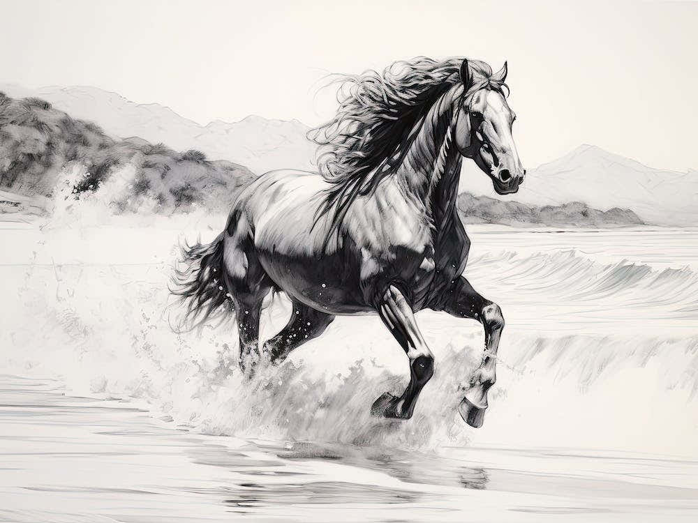 A Horse Oil Painting In Flamenco Beach, Puerto Rico, Landscape 4
