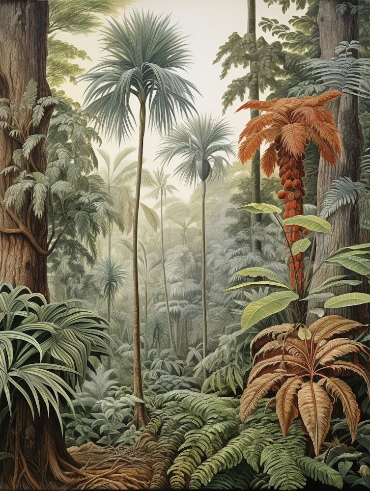 Vintage Jungle Botanical Illustration Palm Trees 1