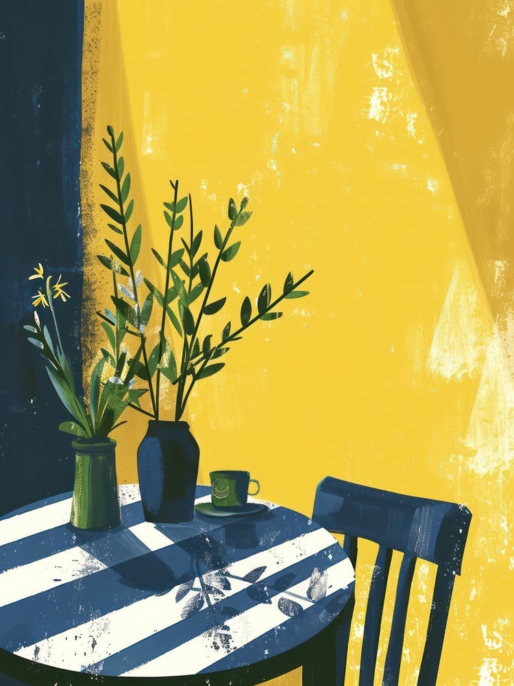 Green Flowers On A Table   Contemporary Illustration 1