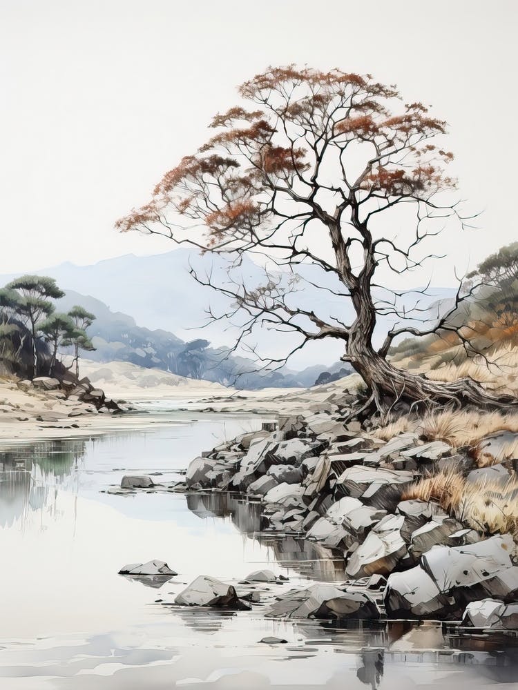 Aso Kuju National Park In Kumamoto, Japanese Brush Painting, Ukiyo E, Minimal 1