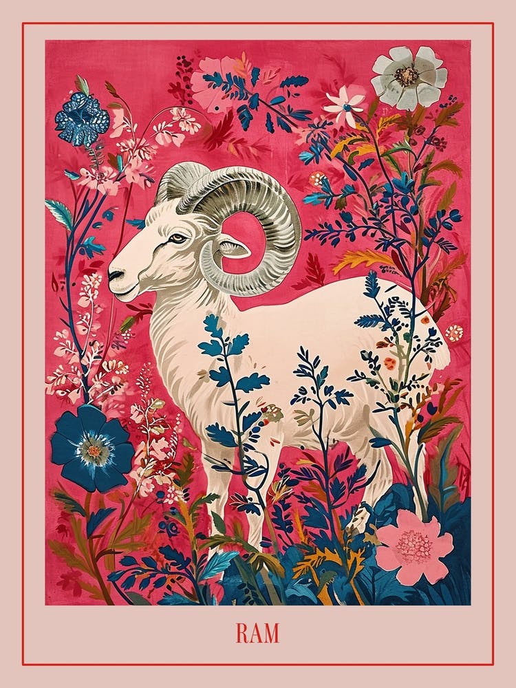 Floral Animal Painting Ram 1 Poster
