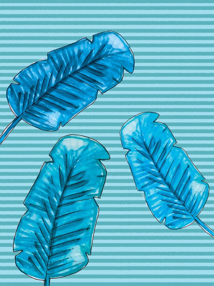 Blue Palm Stripes print