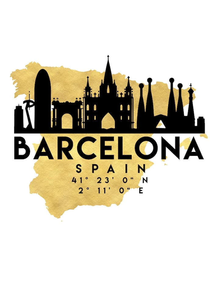 Barcelona Spain Silhouette City Skyline Map
