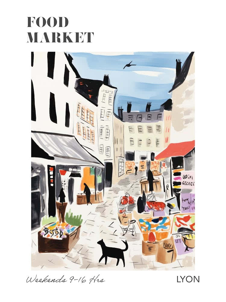 The Food Market In Lyon 1 Illustration Poster