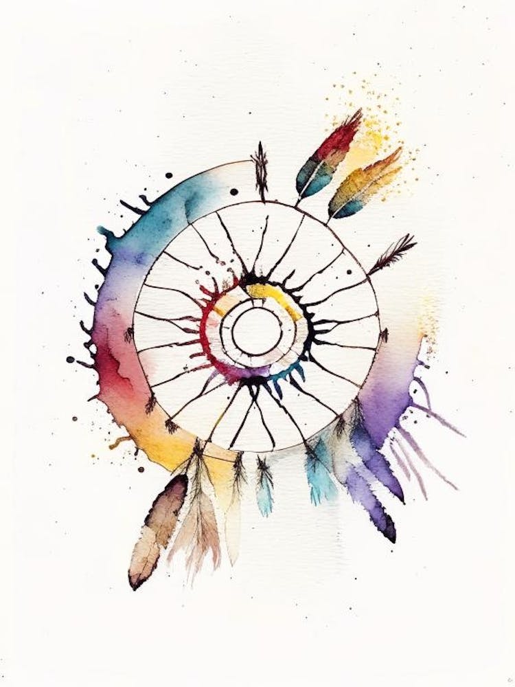 Native American Medicine Wheel 1 Symbol Minimal Watercolour