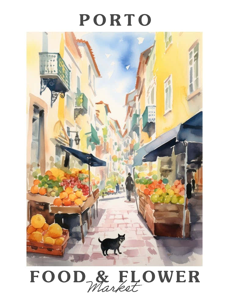 Food Market With Cats In Porto 4 Poster