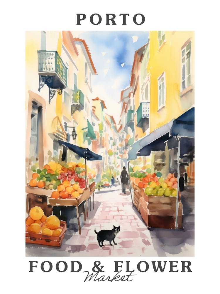 Food Market With Cats In Porto 4 Poster