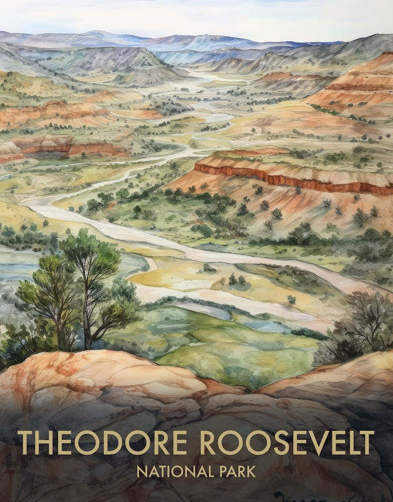 Theodore Roosevelt National Park Watercolour Vintage Travel Poster 3