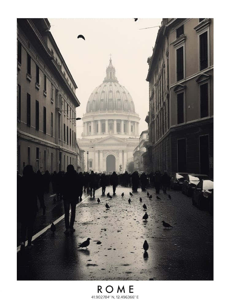 Poster Of Rome, Black And White Analogue Photograph 1