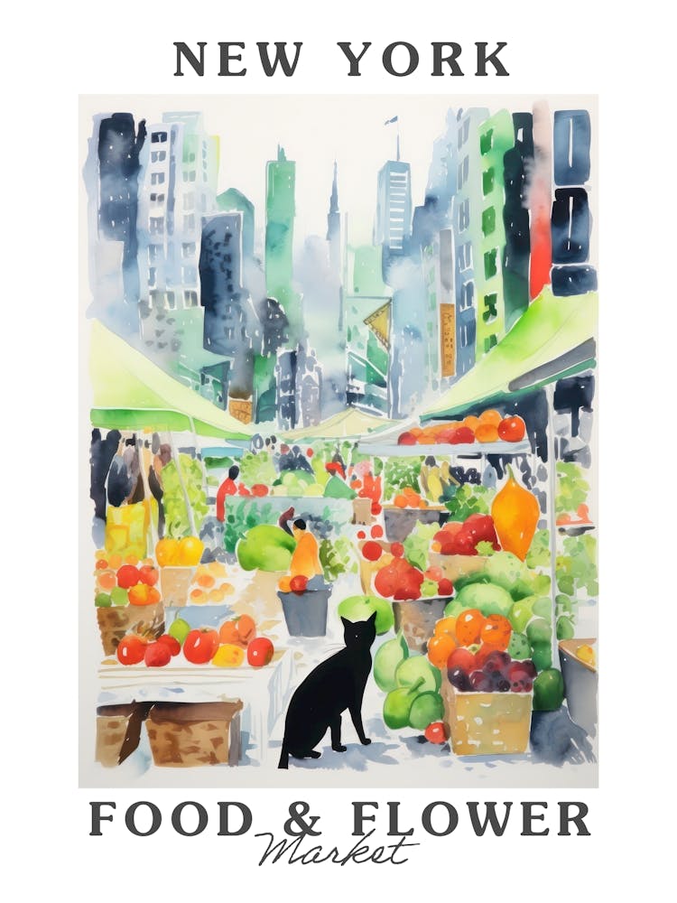 Food Market With Cats In New York 2 Poster