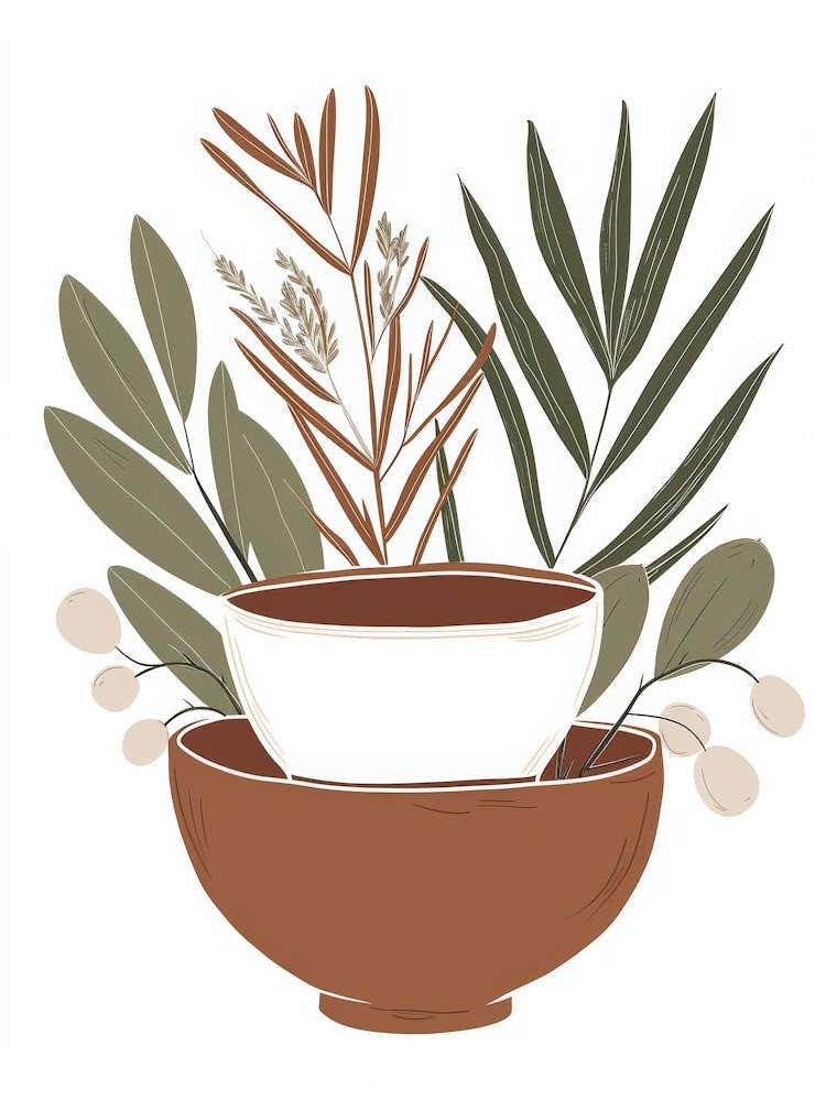 Bowl With Plants And Leaves