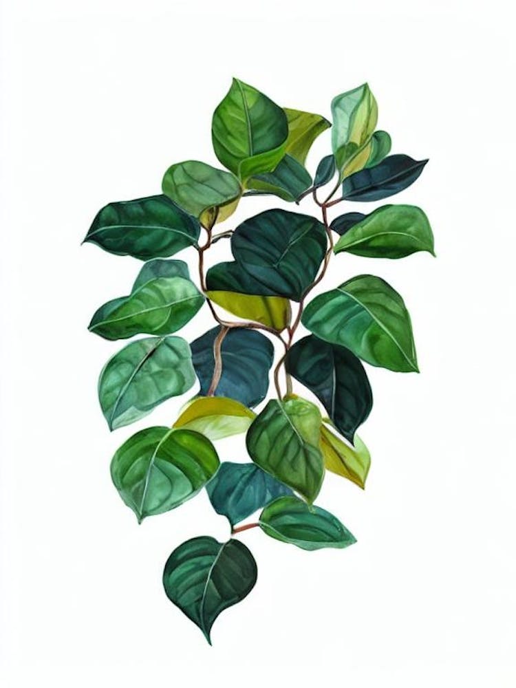 Rubber Plant (Ficus Elastica) Watercolor