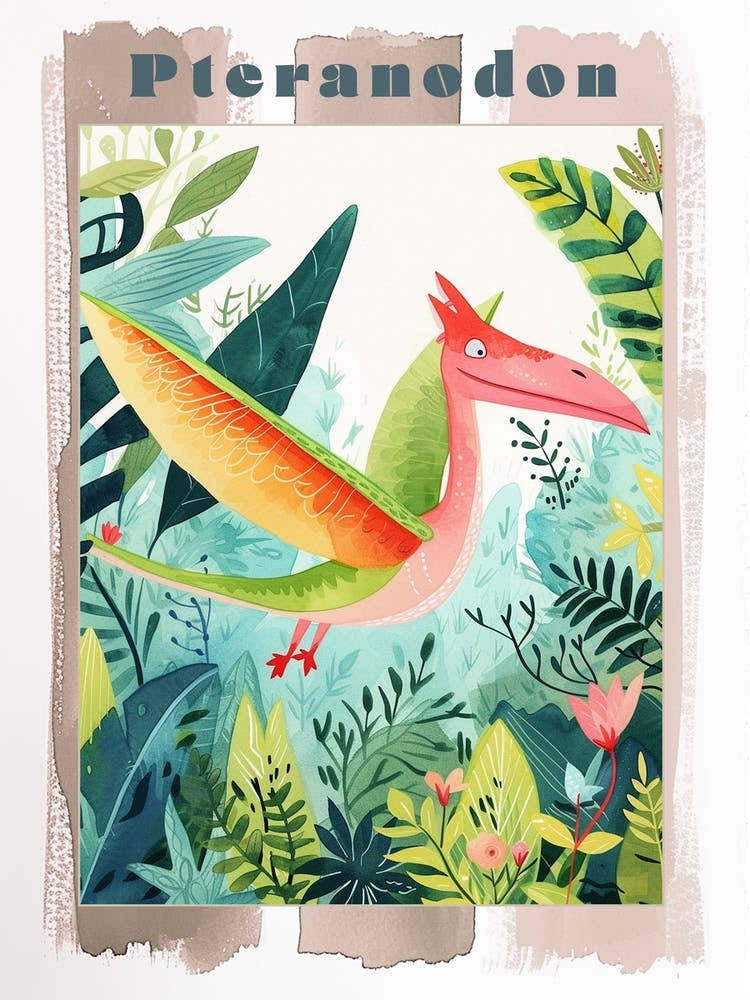 Pteranodon Dinosaur Cute Watercolour 3 Poster