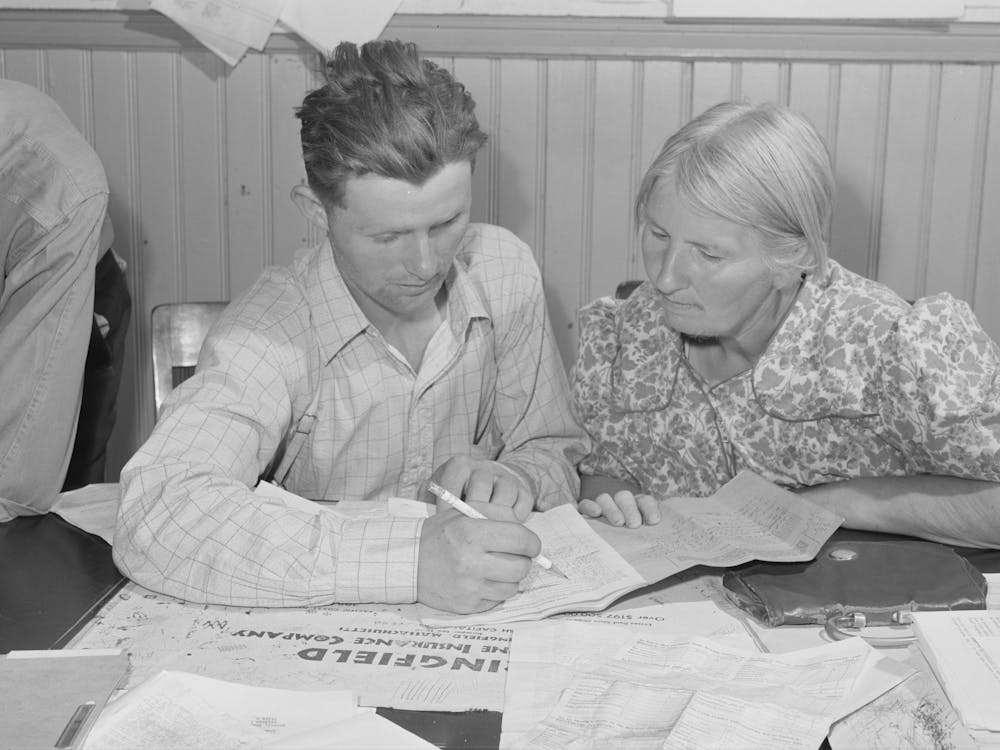 Fsa (Farm Security Administration) Clients Preparing Farm Plan In County Supervisor S Office, Grangeville, Idaho