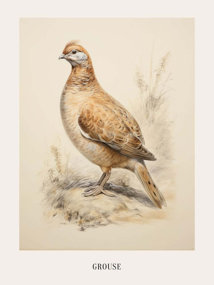 Vintage Bird Drawing Grouse 3 Poster