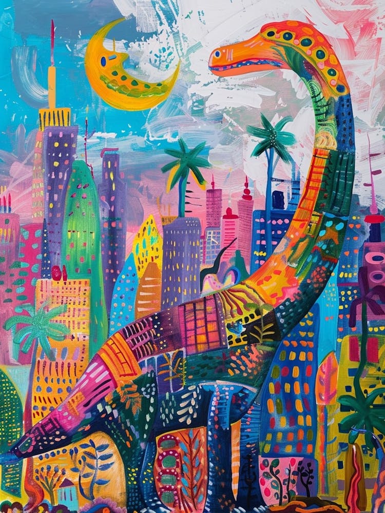 Colourful Cityscape Pattern Dinosaur
