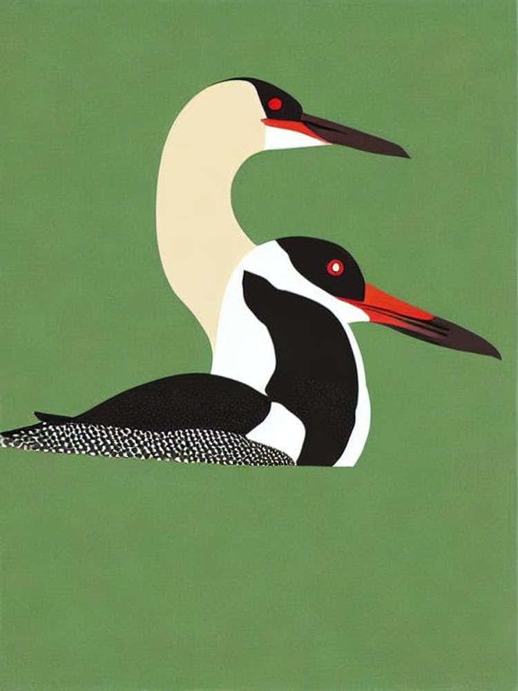 Common Loon Midcentury Illustration Bird