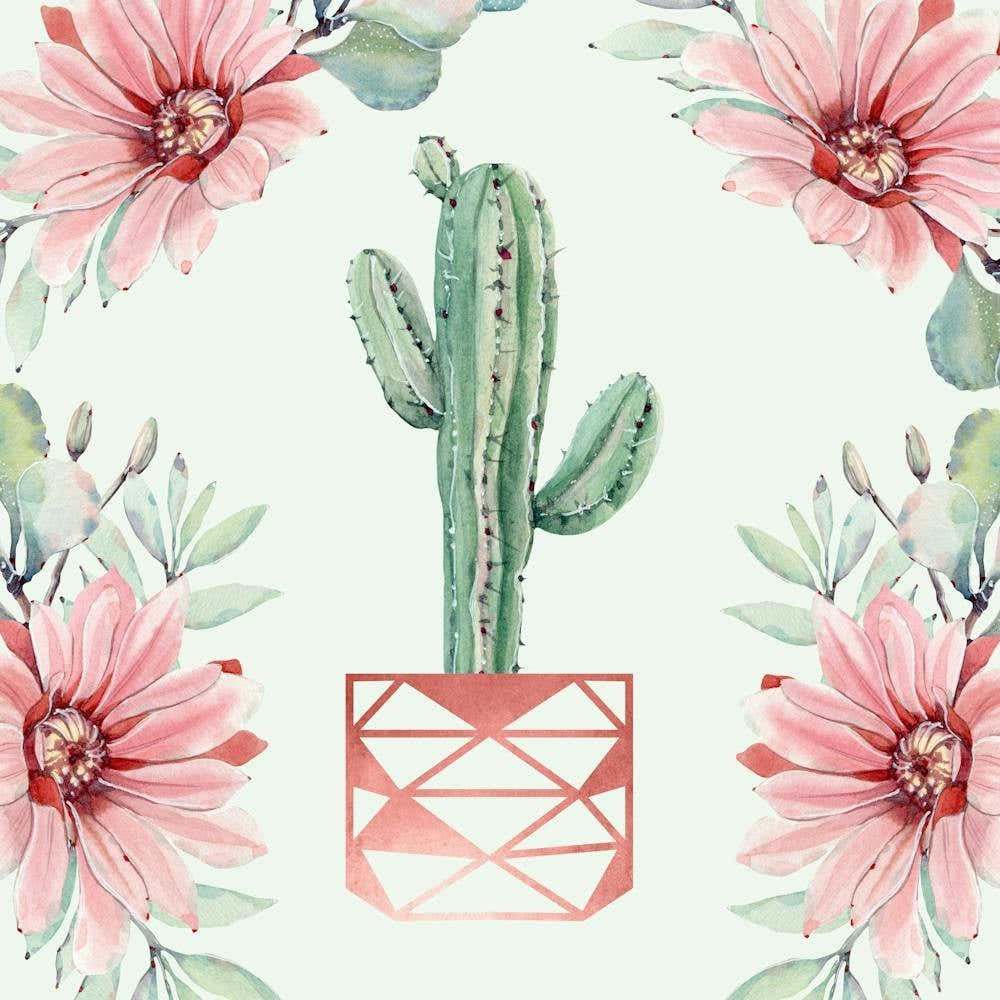 Pink Cactus - Rose Gold Watercolor Floral