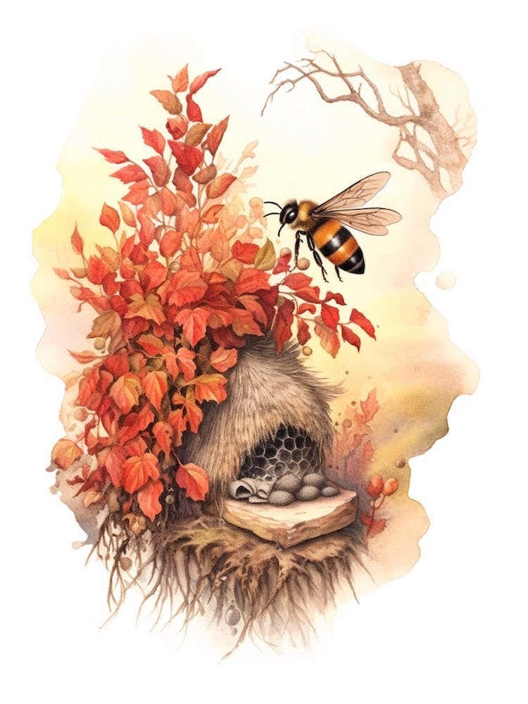 Red Tailed Bumble Bee Beehive Watercolour Illustration 4