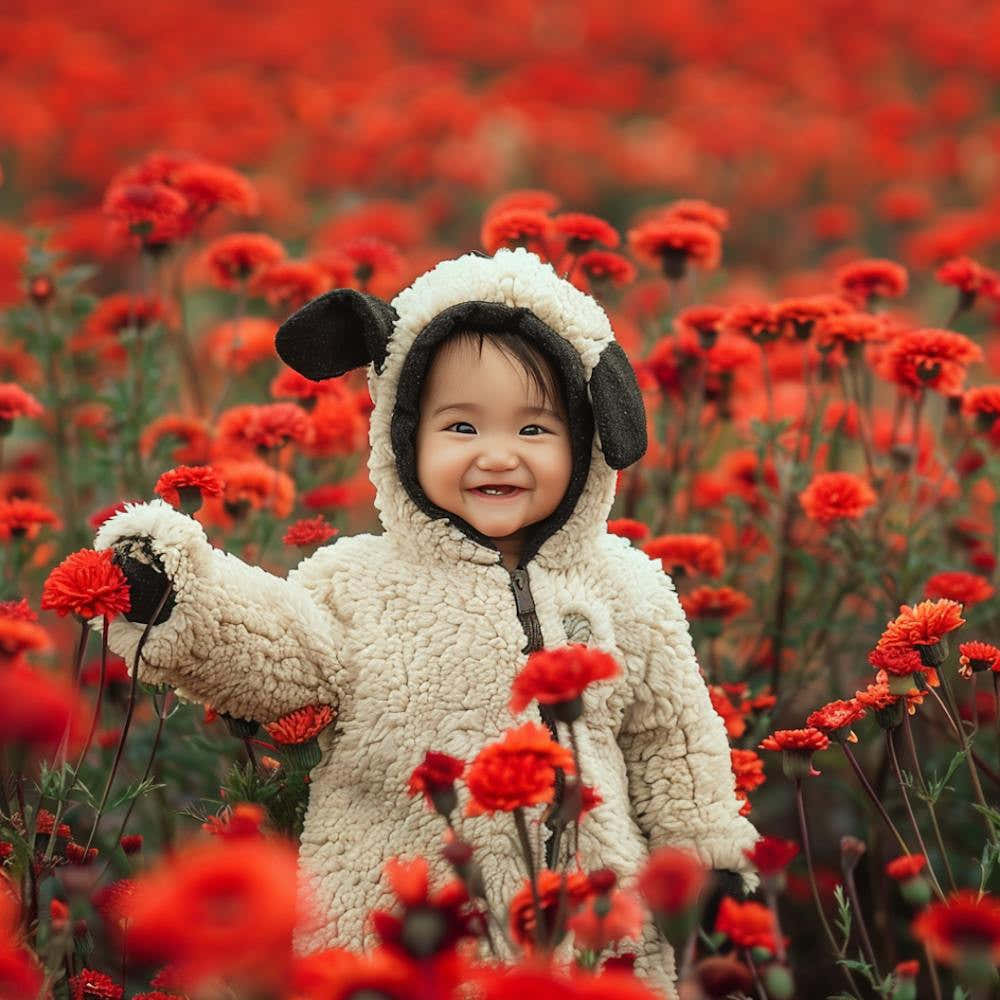 Baby In A Field Of Red Flowers