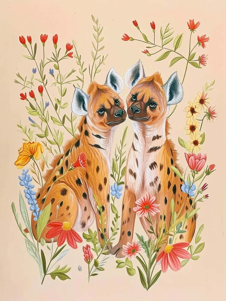 Folksy Floral Animal Drawing Hyena 5