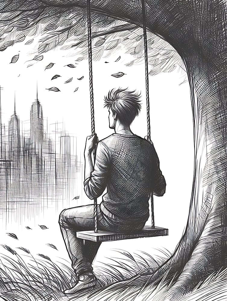 Moody Man on Swing Sketch 4