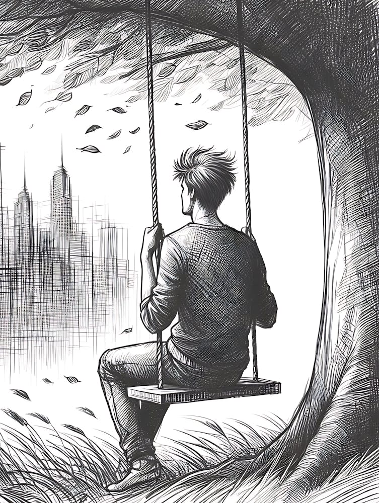 Moody Man on Swing Sketch 4