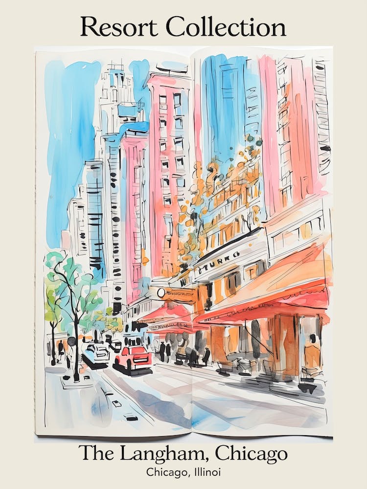 Poster Of The Langham, Chicago   Chicago, Illinois  Resort Collection Storybook Illustration 4