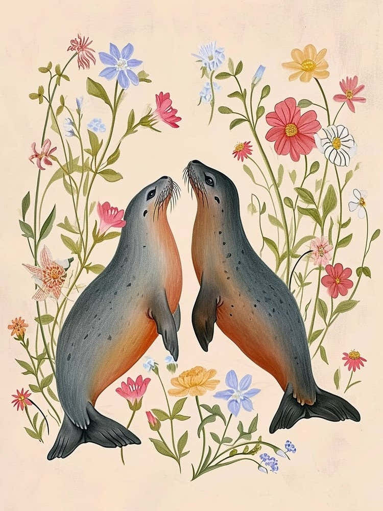 Folksy Floral Animal Drawing Seal 6